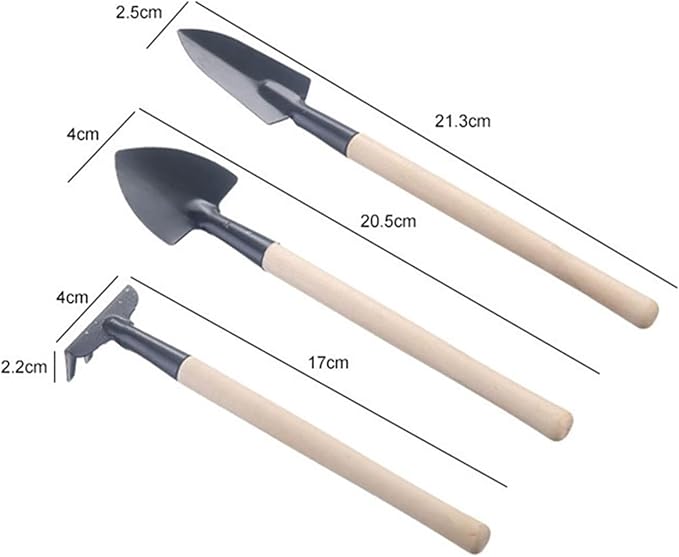Mini Garden Tool Set 3pcs/Set Gardening Tools Wood Handle Stainless Steel Potted Plants Shovel Rake Spade for Flowers Potted Plant Seed Disseminators