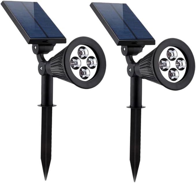 HOMSFOU 2 Pcs Waterproof Solar Spotlights 4 RGB LEDs Outdoor Garden Landscape Lamp for Lawn and Patio Decoration Ground Connector Design