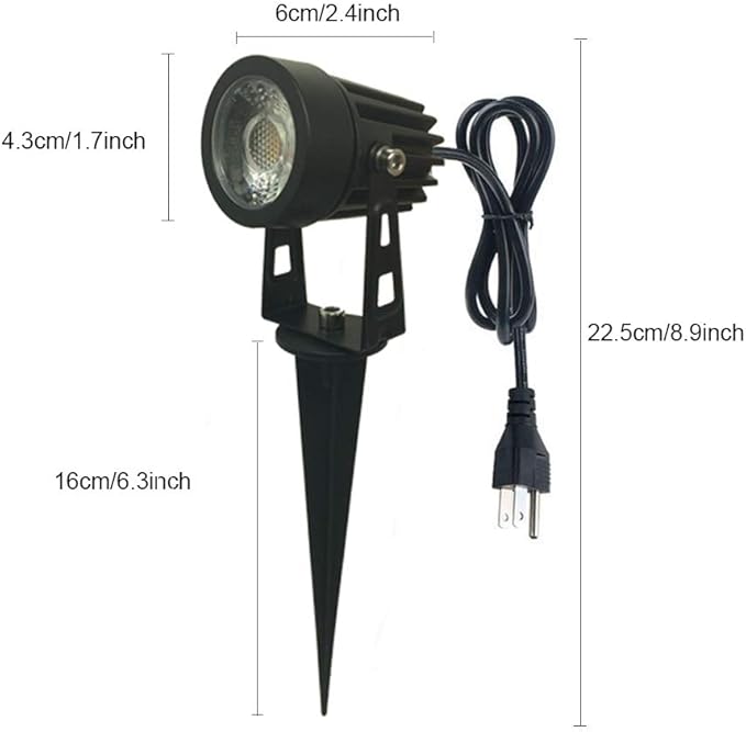 Pack of 2 Outdoor LED Landscape Lights Waterproof Spotlight with Spike Stand and Plug for Driveway Outdoor Lawn Lighting Flood Garden Yard (5W Mini Warm White)
