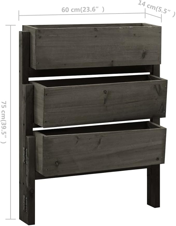 Solid Firwood Planter Grey Water-Based Finish 23.6x23.6x29.5 Inch Outdoor Raised Garden Bed for Patio Balcony Gardening
