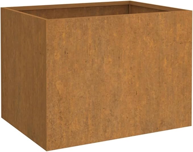 24.4 x 24.4 x 18.1 in Corten Steel Raised Planter Box Rustic Brown Medium Planter with Decorative Inlays Durable Elevated Garden Bed for Patio Terrace and Balcony