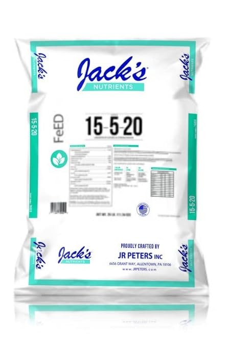 Jack's Nutrients 15-5-20 Tap Water-Soluble Fertilizer 25lbs - Lowers Water pH for Leaf and Root Growth in Continuous Liquid Feed Programs