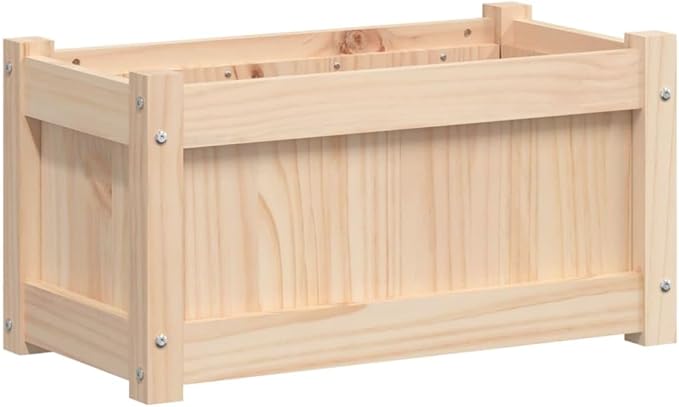 Garden Planter Set of 2 Natural Solid Pine Wood Rectangular Outdoor Raised Garden Bed for Flowers Herbs Vegetables 23.6x23.6x12.2 inch Capacity