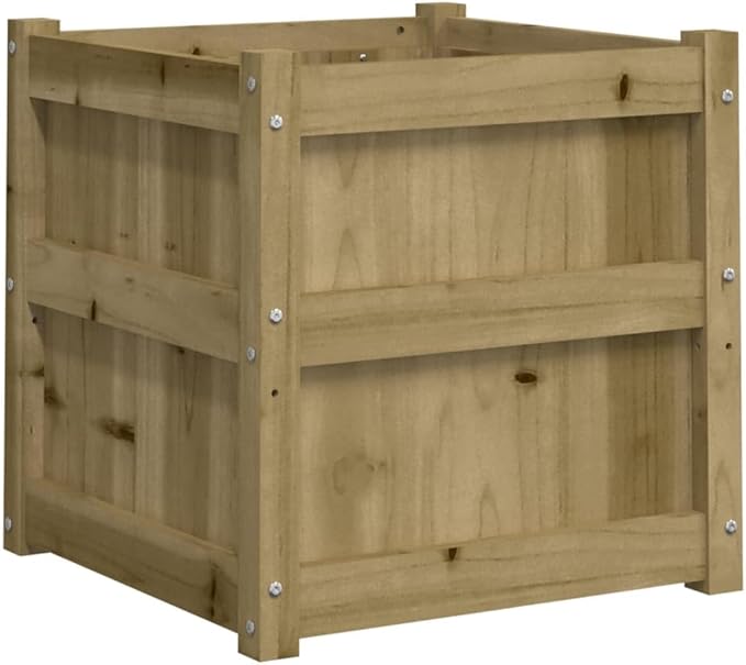 Garden Planter Brown Treated Pine Wood 19.7 in Square Outdoor Raised Garden Bed Decorative Touches for Patio Deck and Yard Durable Construction