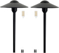 Low Voltage Pathway LightsCast Aluminum Landscape Lighting Path Light Garden Driveway Walkway Lighting 12-24V Replaceable G4 LED Bulb Wire Connectors Included 2-Pack Black Finish Round Hat