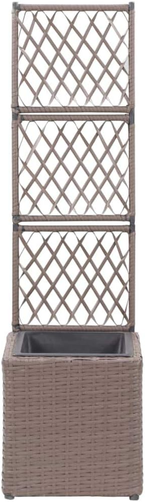YAFF Trellis Raised Bed with 1 Pot 11.8x11.8x42.1 Poly Rattan Brown (7.04lbs)
