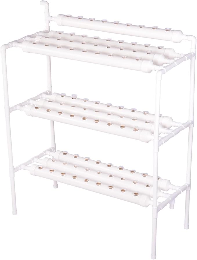 Hydroponic Indoor Garden Vertical Hydroponic Rack PVC Pipes Gardening System with Water Pump Timer Grow Kit for Leafy Vegetables
