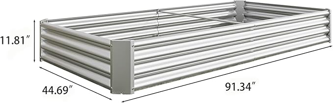 Galvanized Raised Garden Bed 7.6 x 3.7 x 0.98FT Large Metal Planter Boxes Outdoor with 2 Supporting Bars &amp Open Bottom Raised Garden Beds Outdoor Planter Box for Vegetables Flowers Hurbs Silv