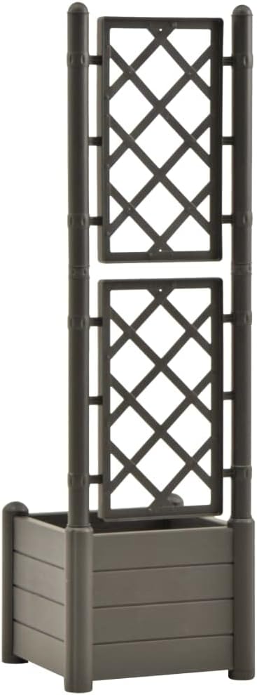 Garden Planter with Trellis Outdoor Planter Box with Trellis Raised Garden Bed with Trellis for Climbing Plants Vegetable 16.9x16.9x55.9 PP Anthracite-523