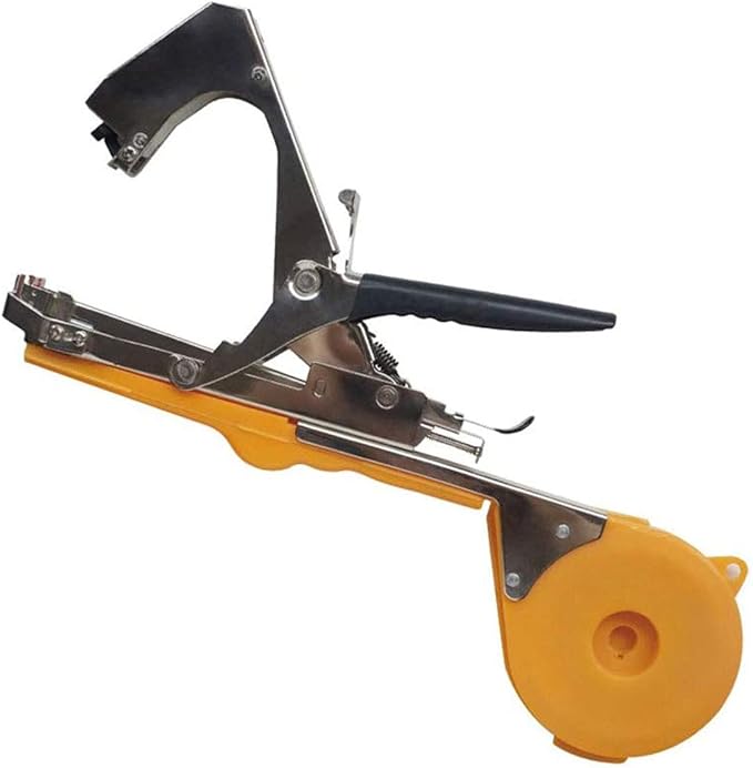 Plant Tying Machine Gardening Tape Tool Plant Ties Hand Garden Tools Set Garden Plants Tool with 10 Rolls Tape and 1 Box Staple for Grape Tomatoes Vegetable Cucumber and Flower (Yellow)
