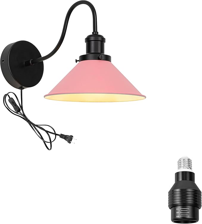 Hook Mounted Plant Light Full Spectrum 4500K 10W Adjusted Light Beam Range 15°-60° Vintage Pink Cone Shade Goose Neck Wall Lamp for Indoor Plants Flowers Growing