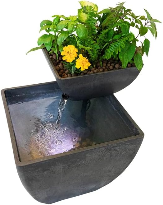AquaSprouts Fountain: Hydroponic Aquaponic Water Garden Kit Charcoal 8 Gallons