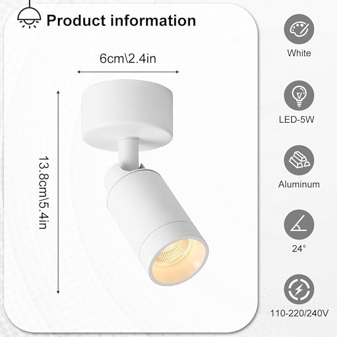 Adjustable Ceiling Spotlight 5w Spot Light Exposed Mounted Led Flush Mount Lights Directio l Spotlights Accent Lighting Artwork Display Lamps