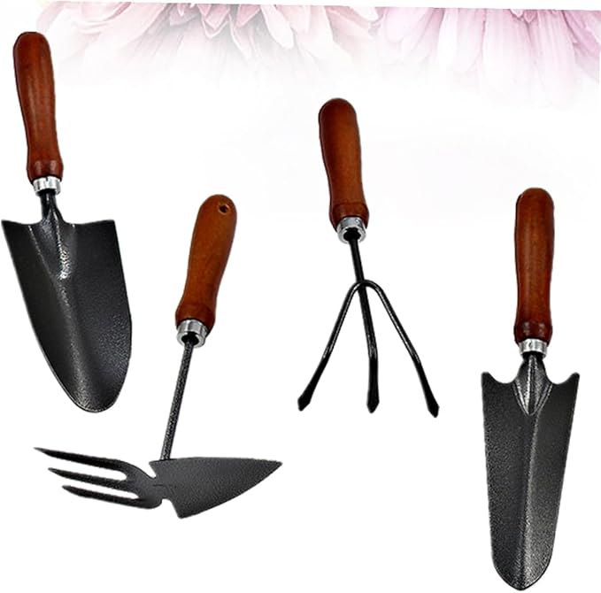 Yardwe Mini Garden Tool Set with 4 Thickened Stoving Varnish Iron Shovels and Wooden Handles for Planting and Landscaping in Home Gardening
