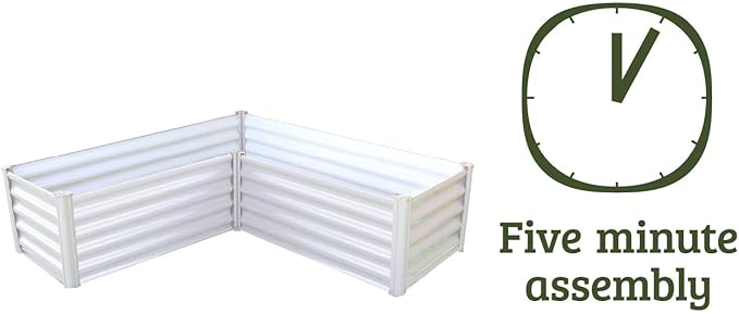 ABSCO The Organic Garden Co. Premium Galvanized DIY 4' x 3' L Shaped Garden Bed with Easy Assembly Superior Drainage Surfmist White Steel Metal Planter Box 12 Walls for All Plants