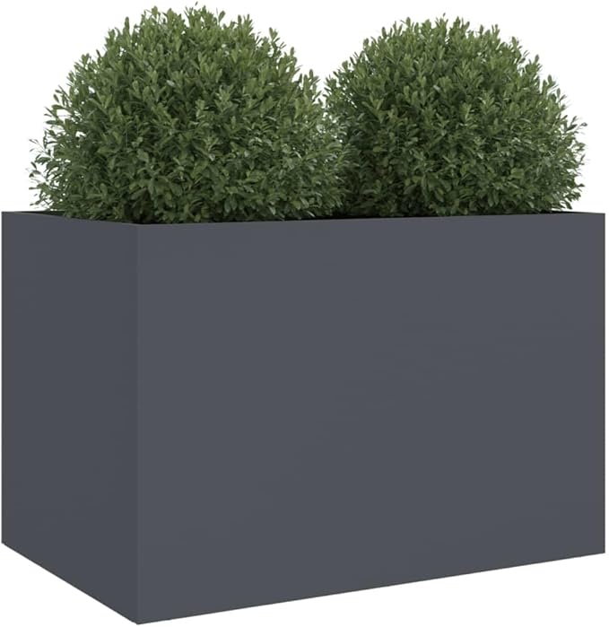 Anthracite Metal Raised Planter Box 24.4 x 15.7 x 15.4 in Cold-Rolled Steel Rectangle Elevated Garden Bed Outdoor Decor for Patio Balcony