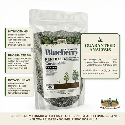 Old Cobblers Farm™ Wicked Organics Blueberry Fertilizer – Balanced Plant Food for Acid-Loving Plants Supports Strong Roots Green Foliage &amp Abundant Blooms (5 lbs | 10 lbs | 15 lbs | 20 lbs) (20l