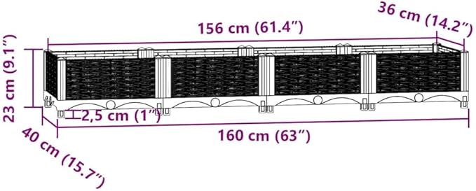 63x15.7x9.1 Raised Garden Bed Black Polypropylene Planter Box for Outdoor Plants Modern Rectangle Herb Tomato Flower Trough Patio &amp Yard Use