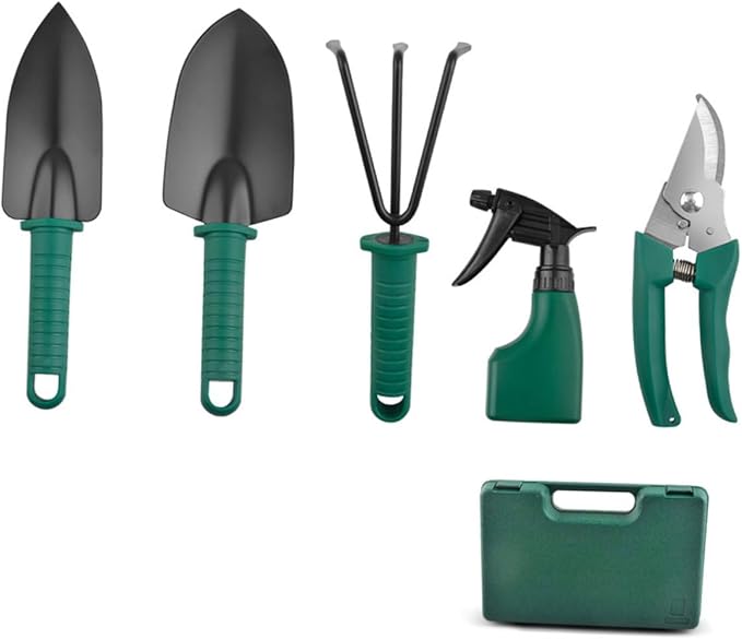 SUPVOX Garden Tool Set with Shovel and Rake for Planting and Weeding 5pcs Portable Gardening Tools Kit with Storage Case for Outdoor Lawn Care and Garden Maintenance