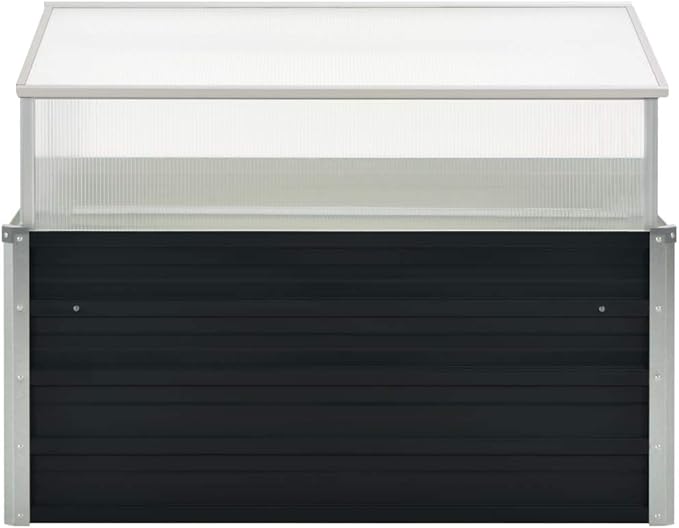 Galvanized Steel Raised Garden Bed with Greenhouse Metal Planter Box with Polycarbonate Mini Greenhouse Anthracite 39.4x39.4x30.3 Galvanized Steel-1152