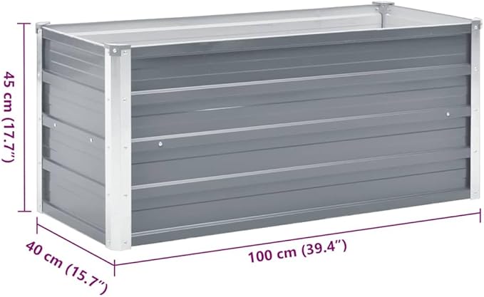 Galvanized Raised Garden Bed 39.4x15.7x17.7 Gray Metal Planter for Vegetables Herbs Flowers Outdoor Patio Balcony Yard