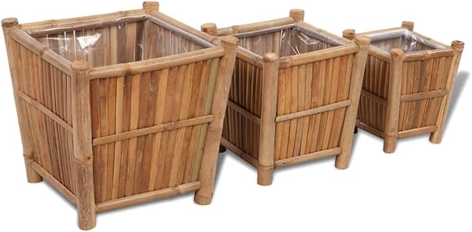 Raised Bed Set 3 Pieces Garden beds Outdoor Planter Boxes Outdoor Suitable for Flowers Patios Backyard Restaurants Bamboo with Nylon Lining
