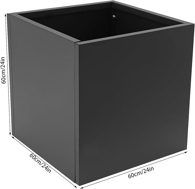 24 L x24 W x24 H Metal Flower Boxes Planter Boxes Outdoor Raised Garden Bed Indoor Outdoor Planting Bed Black Square Planter Box for Patios Lawn Yard Decor Storage