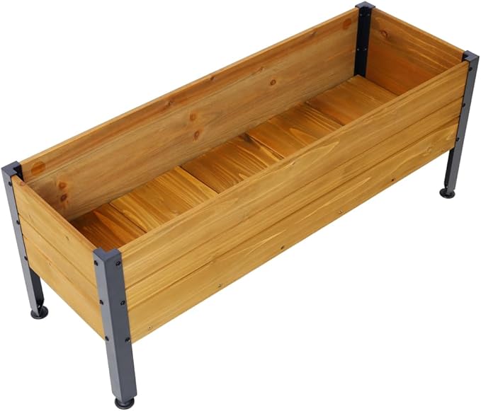 LICOME Wood Raised Planter BoxPlanters for Outdoor PlantsElevated Herbs Vegetables Flowers Great Patio Deck Balcony (Black+Brown + Wood)