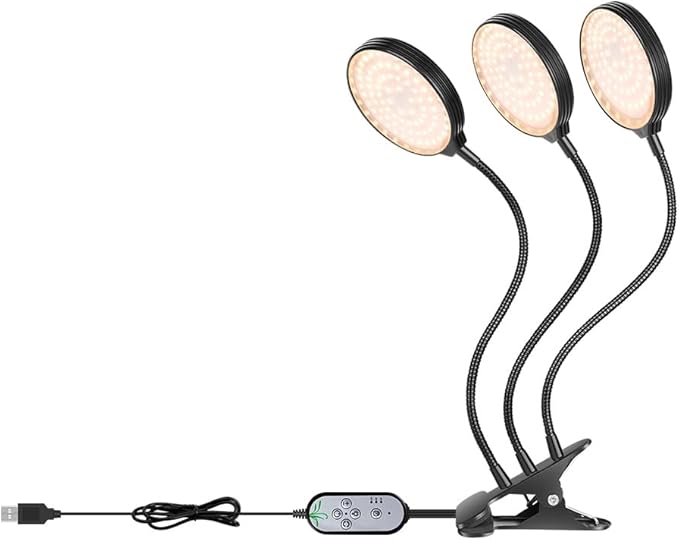 45W Full Spectrum Plant Hydroponic Lights 5V Powered Desktop Clip Planting Lamp 360° Adjustable Gooseneck 5 Level Dimmable Timing 4/8/12Hrs UV/IR Greenhouse Tent Cactus Moss Potted Succulent Lighting