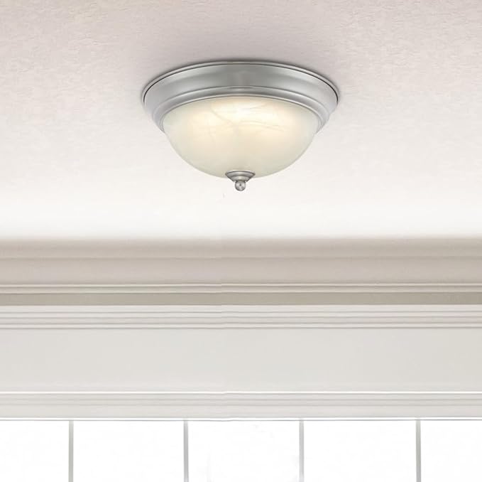 Westinghouse Lighting 6137100 Dubrow Traditional One-Light 11 Inch 14 Watt LED Indoor Flush Mount Fixture with Color Temperature Selection Brushed Nickel Finish White Alabaster Glass Shade
