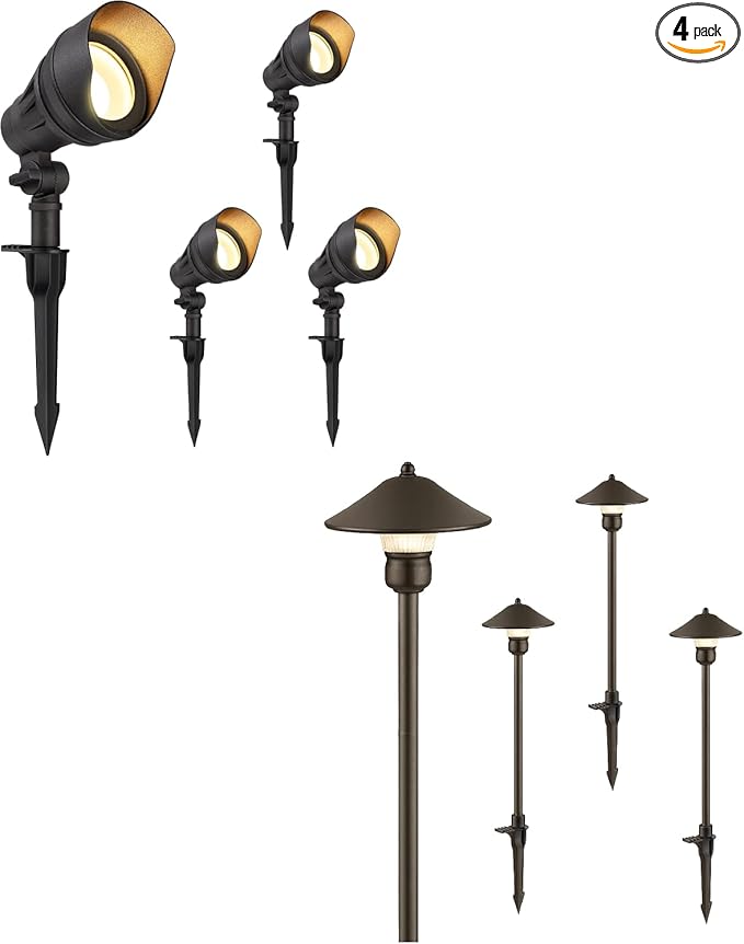 DEWENWILS LED Outdoor Low Voltage Landscape Lights 14W 540LM 3000K 12V Low Voltage LED Landscape Spotlight 3W 150 LM 12V AC/DC Landscape Pathway Lights