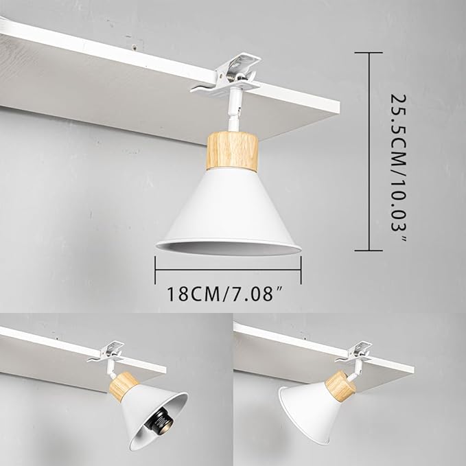 Clip Mount Adjusted Angle 5.9Ft Plug in Timing Cord Plant Light Full Spectrum 4500K 10W Simple Wood Base White Metal Clamp Light for Indoor Plants Flowers