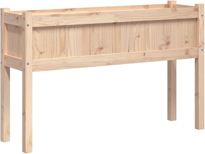 Garden Planter Set of 2 Natural Solid Pine Wood Large Rectangular Raised Garden Bed for Outdoor Plants 43.3 x 43.3 x 27.6 inch