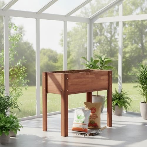 48x24x30 inch Raised Garden Bed with Legs Elevated Wooden Planter Box for Outdoor Plants Flowers Fruits Vegetable Herb Growing. (31 * 16 * 30 Brown)