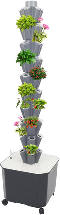 10-Tier 50-Hole Vertical Hydroponic Growing System with Wheels &amp Timer | Indoor Outdoor Herb Garden Kit for Lettuce Strawberries Vegetables | Soilless Self-Watering Planter (Grey)