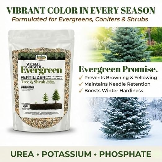 Old Cobblers Farm™ Wicked Growth Evergreen Fertilizer with Iron – Complete Tree &amp Shrub Nutrition for Deep Green Foliage Root Growth &amp Year-Round Health (5 lbs | 10 lbs | 15 lbs | 20 lbs) (15