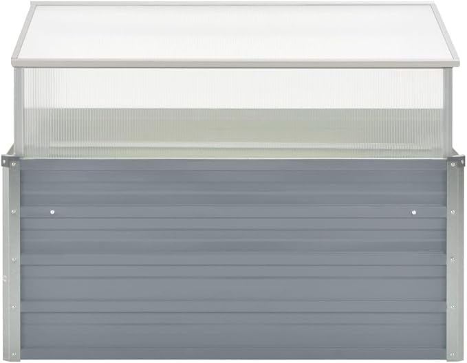 Galvanized Steel Raised Garden Bed with Greenhouse Metal Planter Box with Polycarbonate Mini Greenhouse 39.4x39.4x33.5 Galvanized Steel Gray-1149