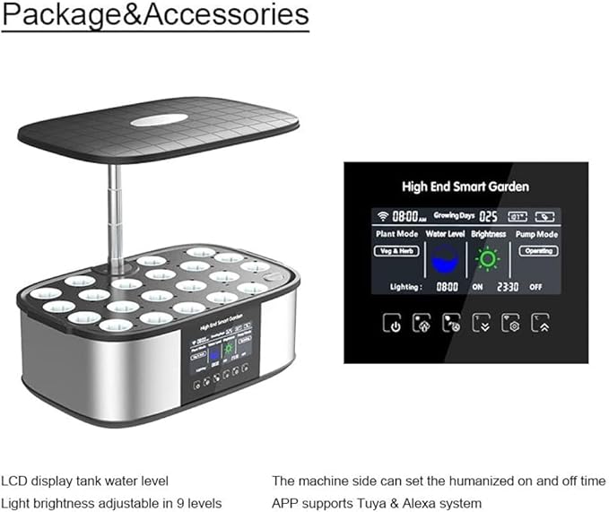 Hydroponics Growing Kit 21-Pod LED Grow Light Wi-Fi Smart Garden with 4.8-inch Large-Screen Display Herb Garden Planter