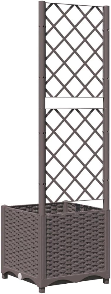 Brown Polypropylene Garden Planter Square 15.7x15.7x53.5 Inch Outdoor Tall Raised Garden Bed with Trellis Durable Outdoor Planter for Patio Balcony
