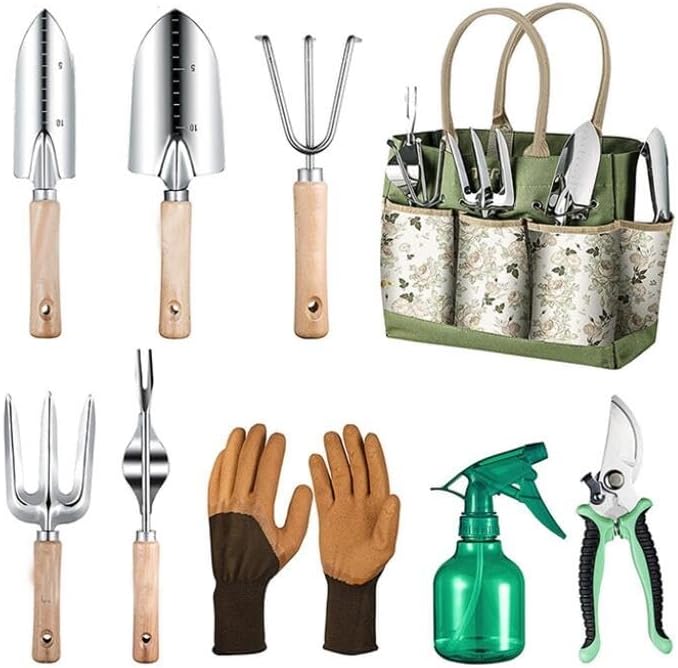 Gardening Tools 9-Piece Heavy Duty Gardening Hand Tools Durable Organizer HandbagRust-Proof Combination Garden Tool Set