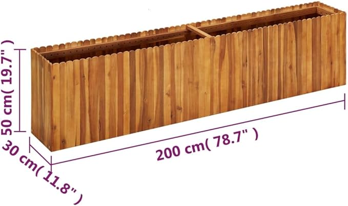 Outdoor Wooden Raised Garden Bed Planter Wood Planter Box Outdoor Flower Bed Boxes for Vegetable Flower Herb Gardening 78.7x11.8x19.6 Solid Acacia Wood