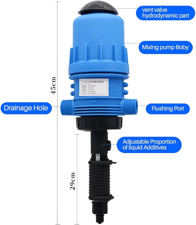 Adjustable Fertilizer Injector 0.4%-4% Chemical Dispenser Drip for Garden Livestock Farm Industry 1:250 to 1:25