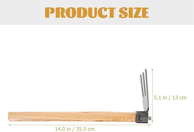 2pcs Gardening Tool Set Wooden Handle Digging Hoe and Steel Rake for Soil Loosening and Weeding in Garden and Vegetable Beds