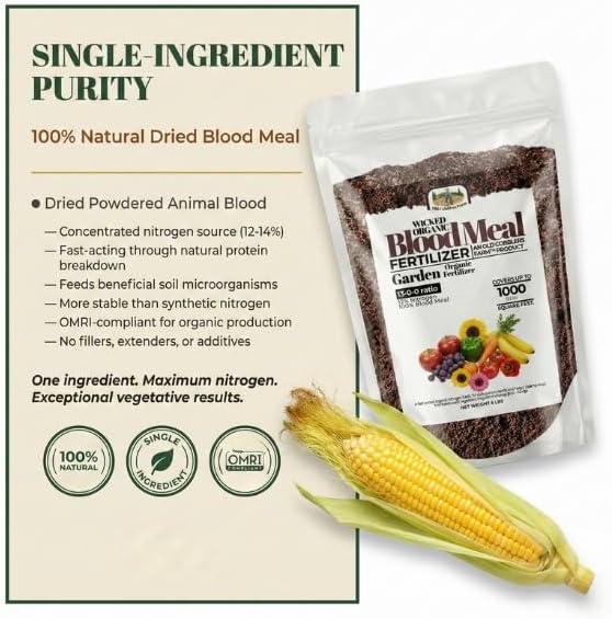 Old Cobblers Farm™ Wicked Organics Blood Meal – High-Nitrogen Soil Booster for Lush Lawn &amp Vigorous Garden Growth | Promotes Greener Foliage &amp Strong Roots | (5 lbs | 10 lbs | 15 lbs | 20 lbs)