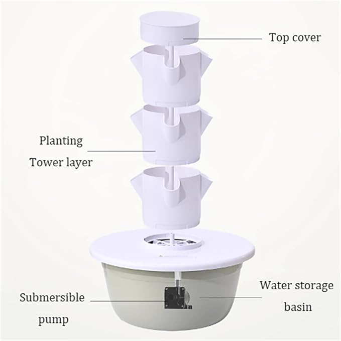 Hydroponics Tower Indoor Growing System Vertical Hydroponic Vegetable Growing Machine with Pump And Movable Water Tank Garden Planter Indoor Smart Garden Kitfor Both Indoor And Outdoor28 holes