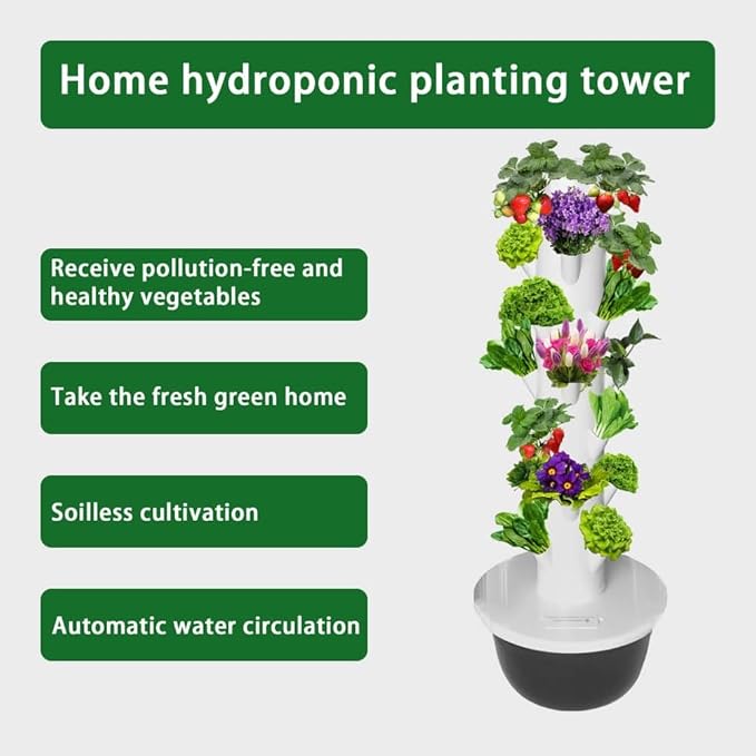 GRETEGO G&ampGO Hydroponics Growing System Kit Aero Gardening System Hydroponic Tower|28 Net Pots for Tomato Green Salad Strawberry Tower in Your Indoor Vegetable Garden