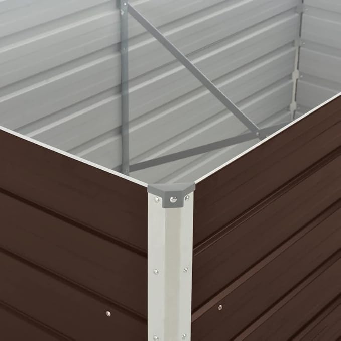 Raised Garden BedVegetable Trellis Large Planter Box for Growing Flowers Porch and Fruits Herbs Decks Patios 63X31.5X17.7 Galvanized Steel Brown