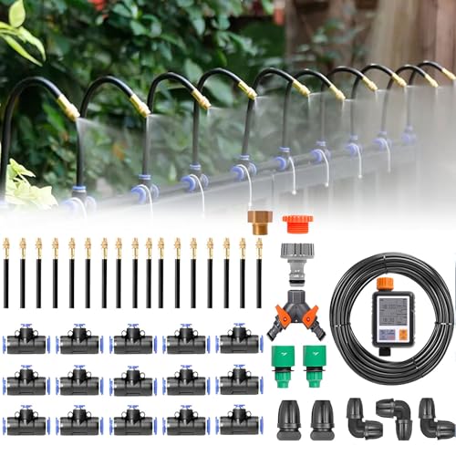 Automatic Drip Irrigation Kits - 20-50m Garden Watering System with Smart Timer &amp 360° Adjustable Atomizing Mist Nozzles - Efficient Plant Watering Solution 20m/65.6ft