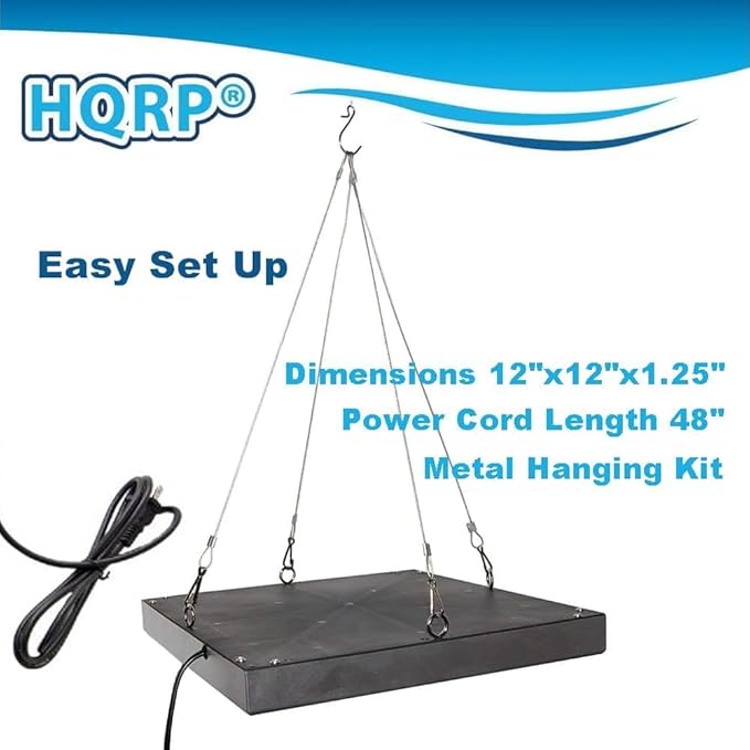 HQRP 225 LED Grow Light Panel 45W Red &amp Blue 12 Square Lamp for Growing Indoor Plants Fruits Flowers Vegetables Indoor Garden Hydroponic Plant Grow Light with Hanging Kit
