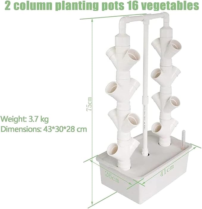Vertical Hydroponic Tower Vegetable Plant Tower 16/24/32 Pots PVC Pipe Hydroponic Kit Aquaponics Growing System for Leafy Vegetables Herbs Garden Grow Lettuce and Fruits 16Holes ( 16Holes)